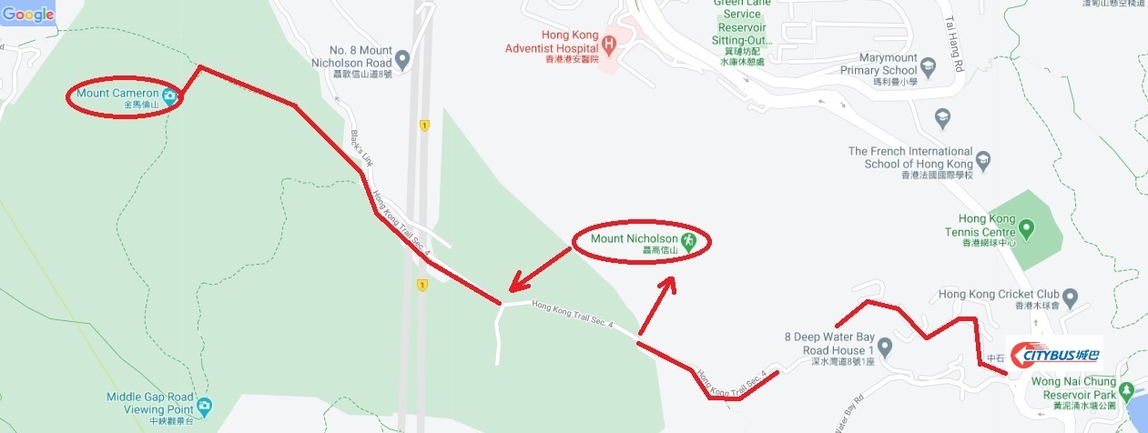 Hiking Route Map - Mt. Nicholson & Mt. Cameron