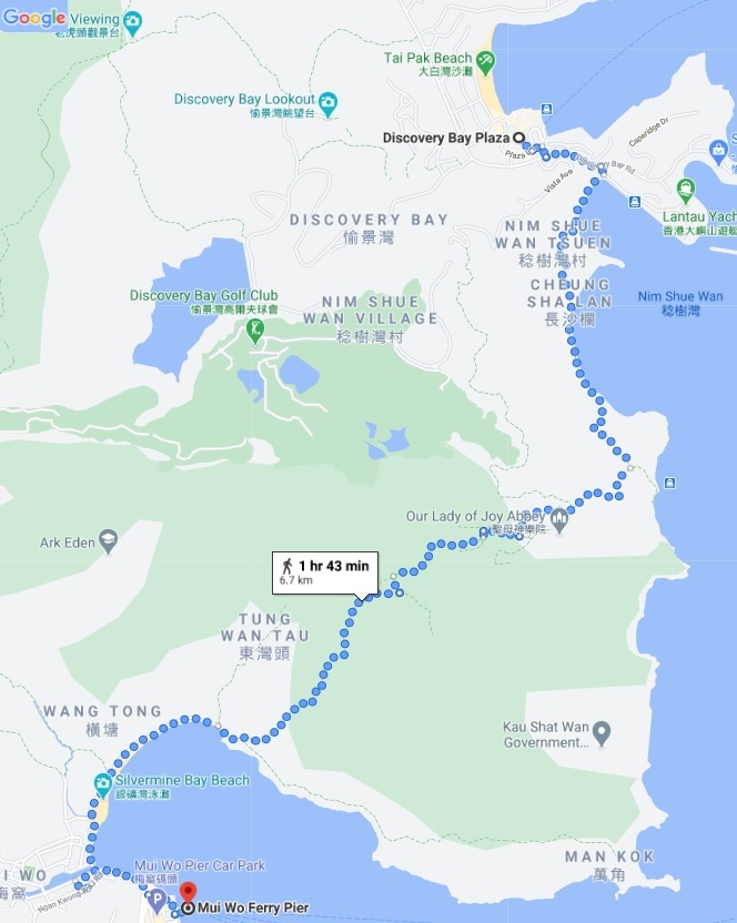 Hiking Route Map - Discovery Bay to Mui Wo